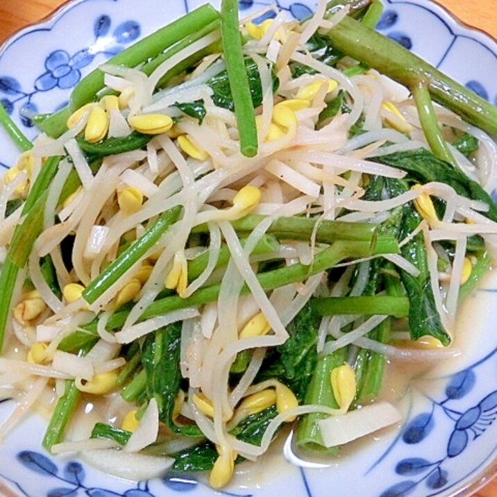 豆もやしと空心菜のにんにく炒め